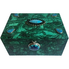 Vintage Russian Malachite Box with Sterling and Semi Precious Stones