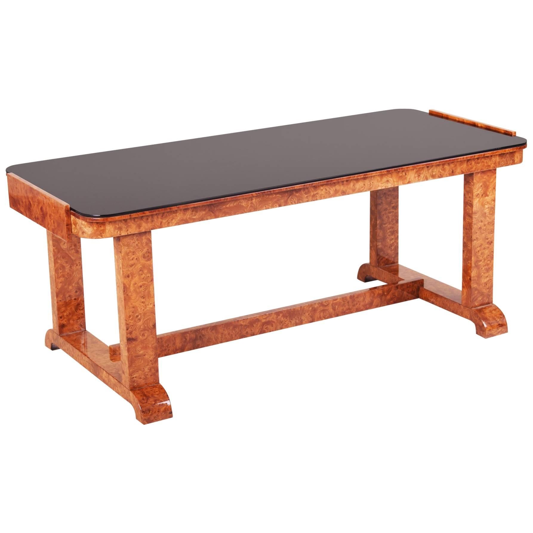 Small Coffee Table, Czech Art Deco, Material Walnut, Black Glass