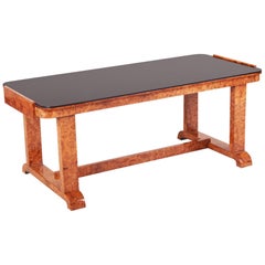 Small Coffee Table, Czech Art Deco, Material Walnut, Black Glass