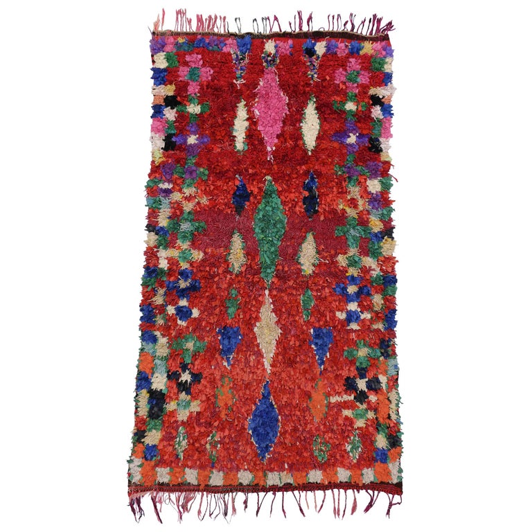 Vintage Berber Moroccan Boucherouite Rug, Colorful Moroccan Shag Area