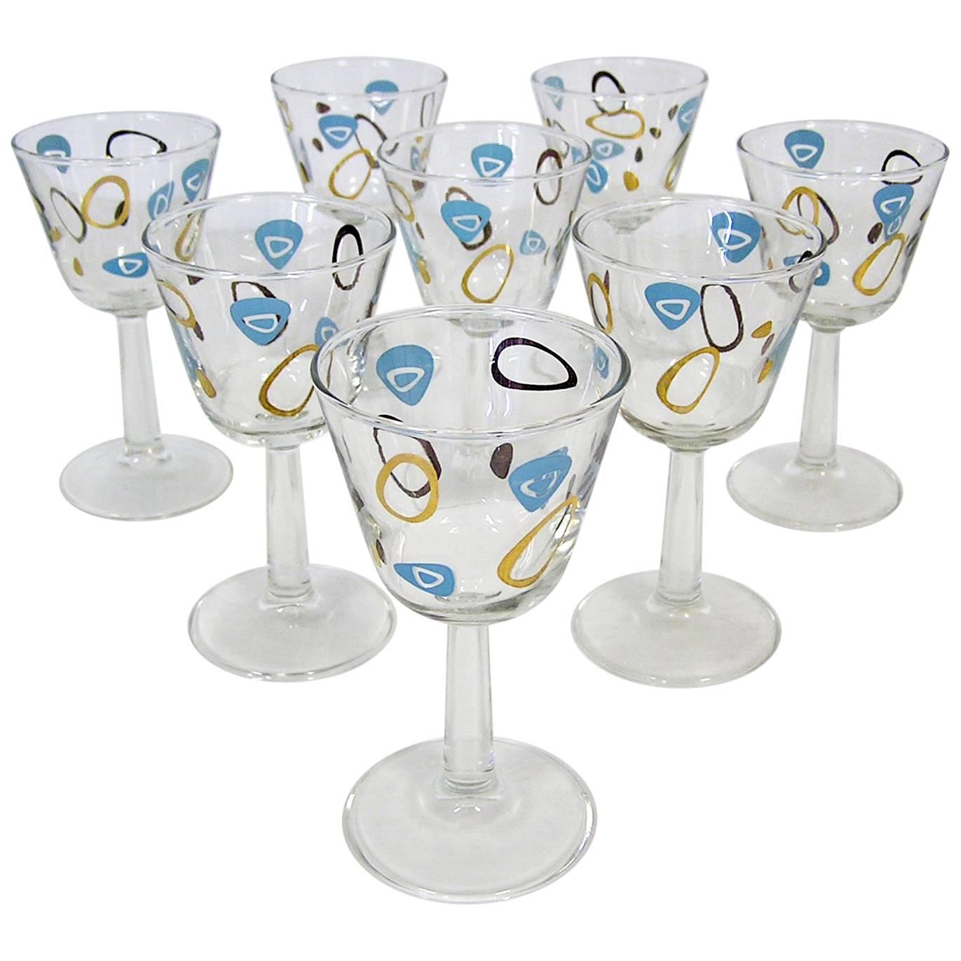 1950s Atomic Amoeba Boomerang Wine Glasses, Set of Eight For Sale