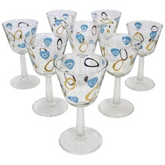 1950s Atomic Amoeba Boomerang Wine Glasses, Set of Eight