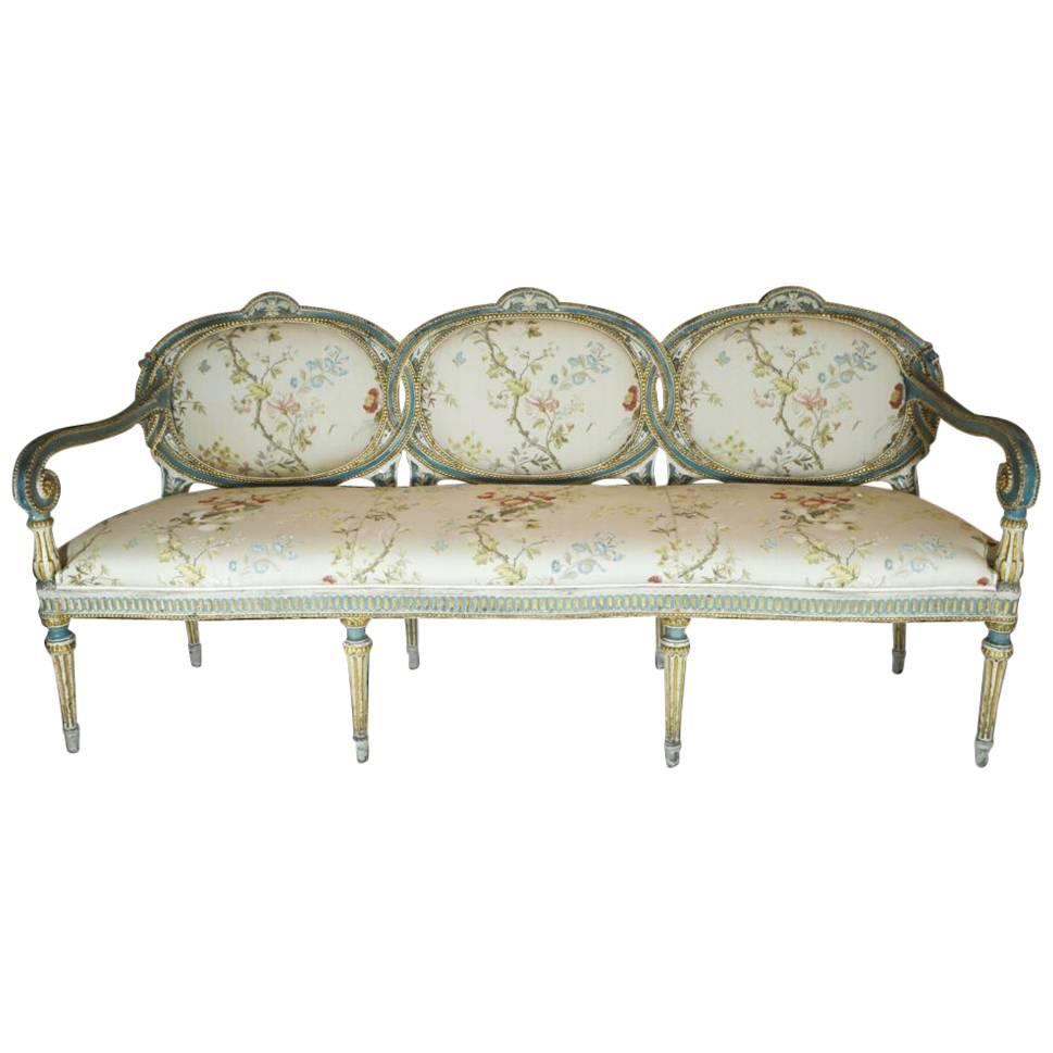 18th Century Painted Wood Frame and Custom Upholstered Baltic Neoclassical Sofa For Sale