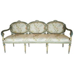 Antique 18th Century Painted Wood Frame and Custom Upholstered Baltic Neoclassical Sofa