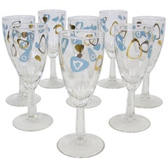 Vintage 1950s Atomic Amoeba Boomerang Fluted Wine Glasses, Set of Eight