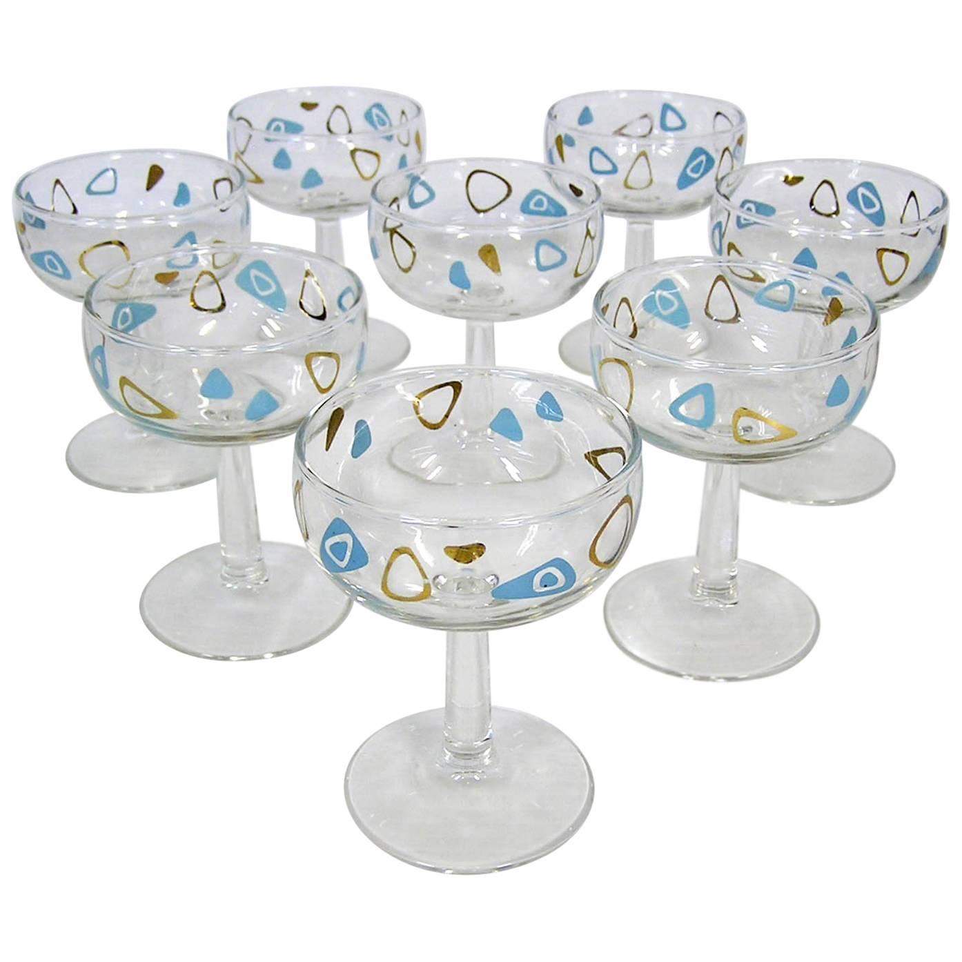 1950s Atomic Amoeba Boomerang Champagne Glasses, Set of Eight For Sale