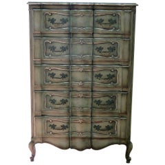 Paint Decorated French Louis XV Style Tall Dresser 