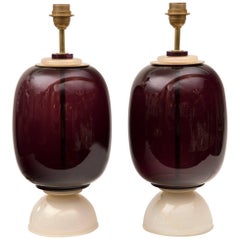 Pair of Vintage Aubergine Table Lamps