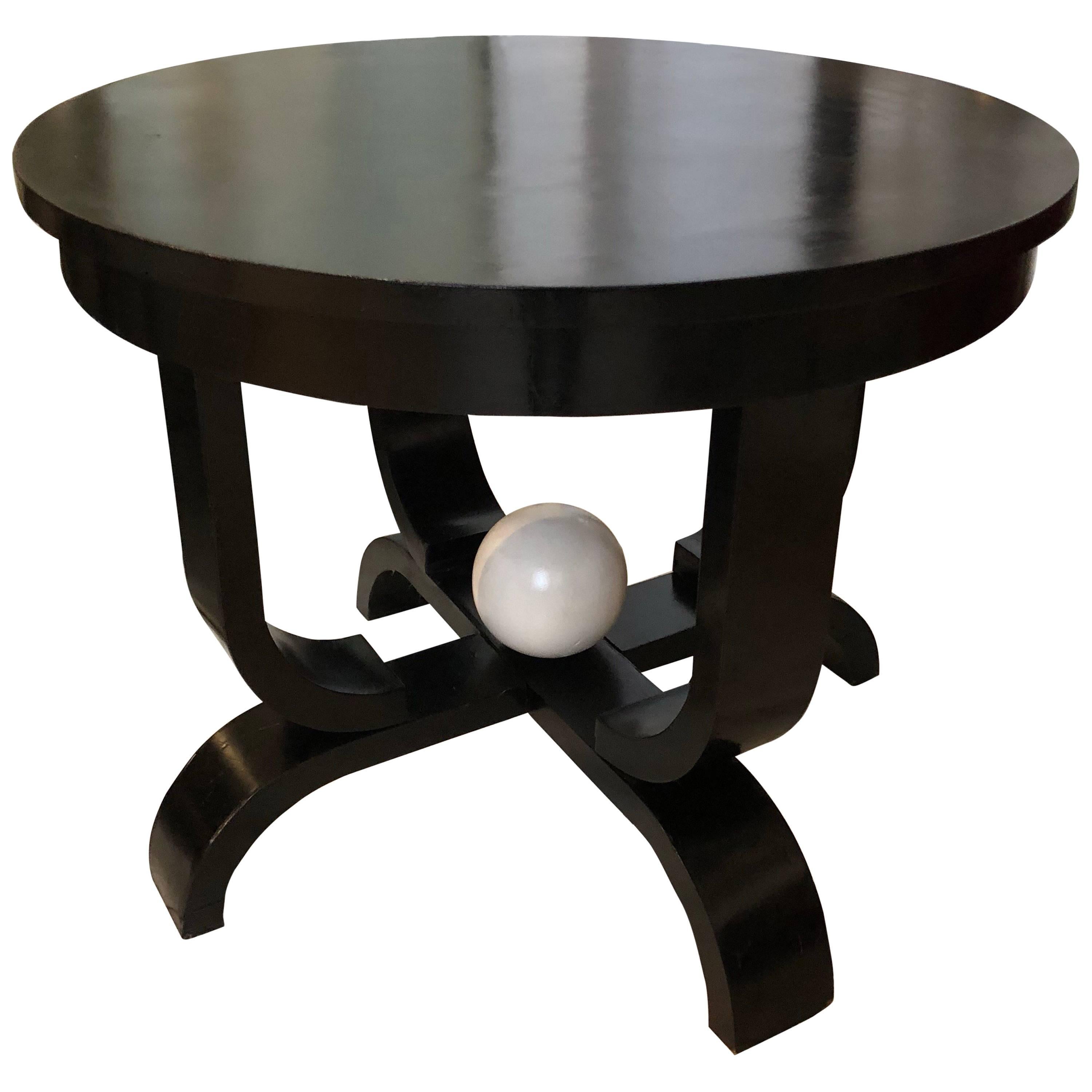 Art Deco French Black and White Painted Wood Side Table circa 1930