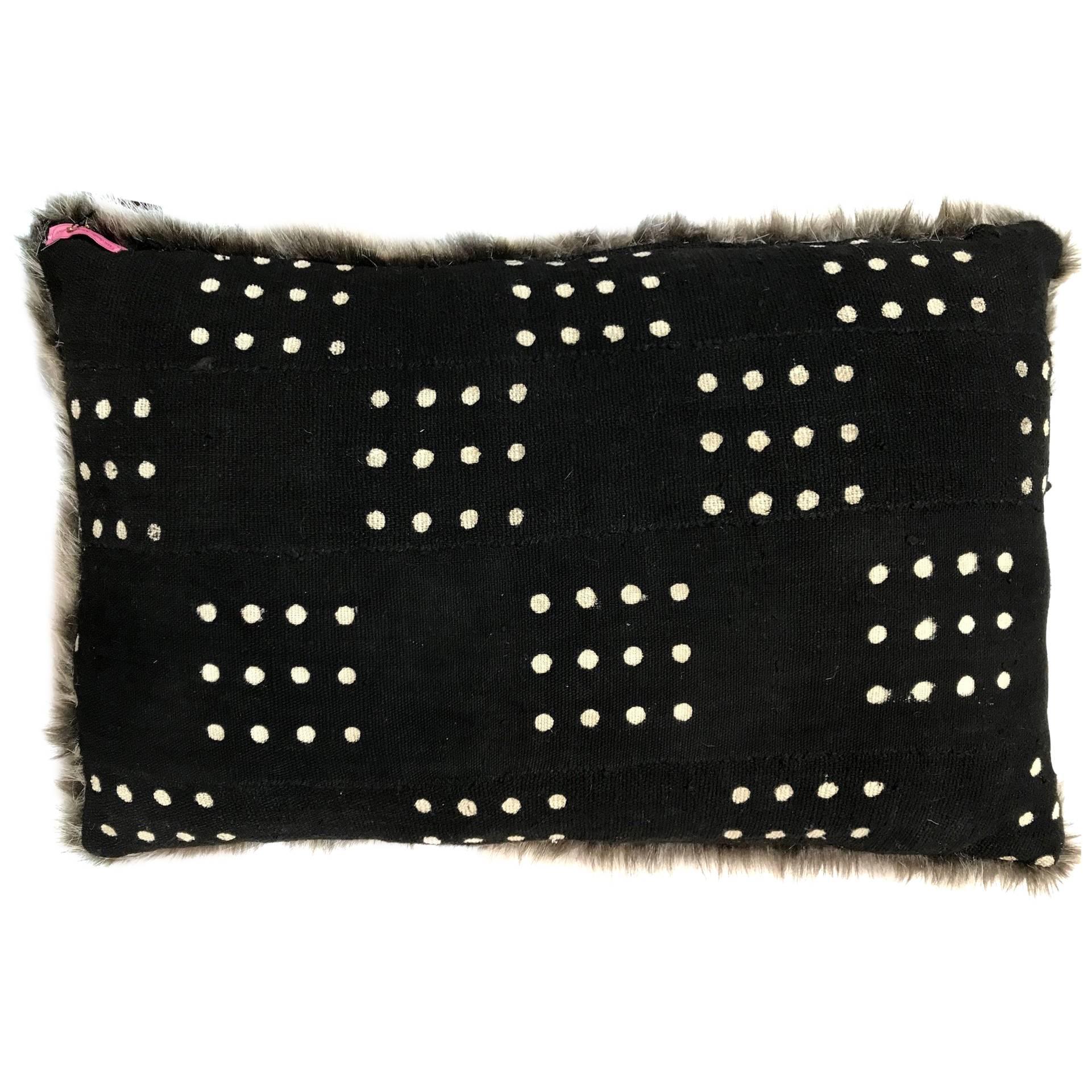 Michelle Nussbaumer Designed Italian Faux Fur Mudcloth Pillow (Squared Dots) For Sale