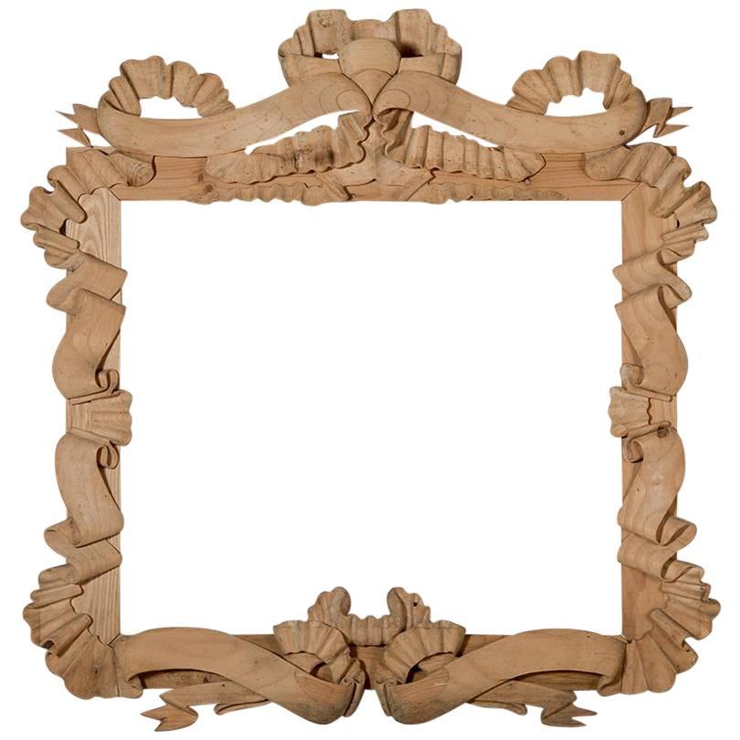 Hand Carved Pine Frame With Large Ribbon