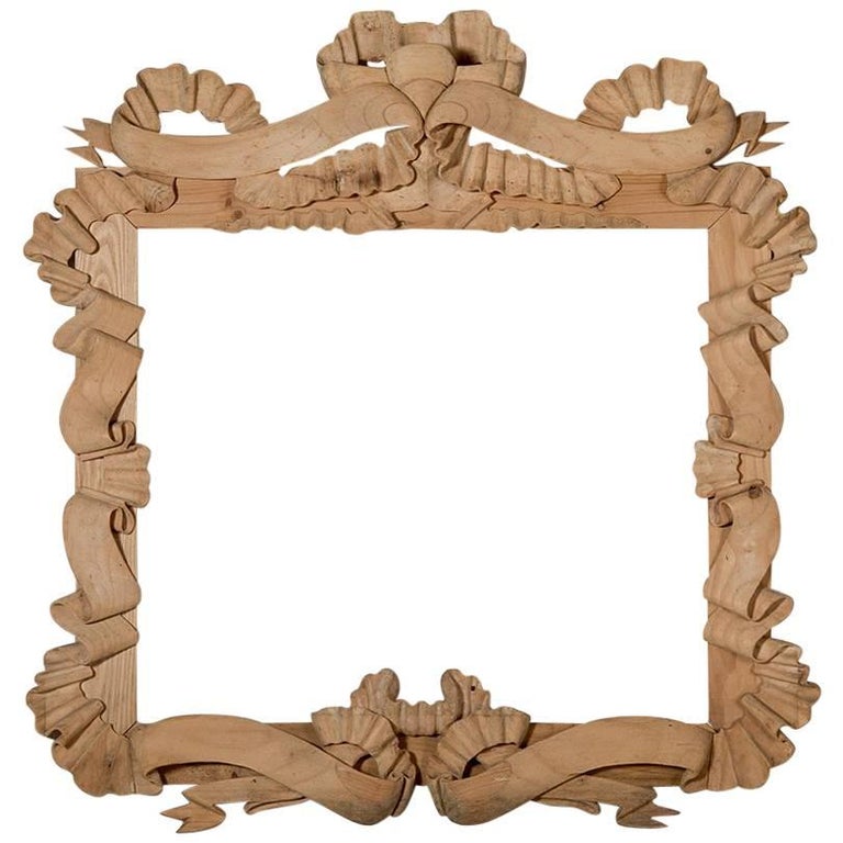 Hand Carved Pine Frame With Large Ribbon at 1stDibs