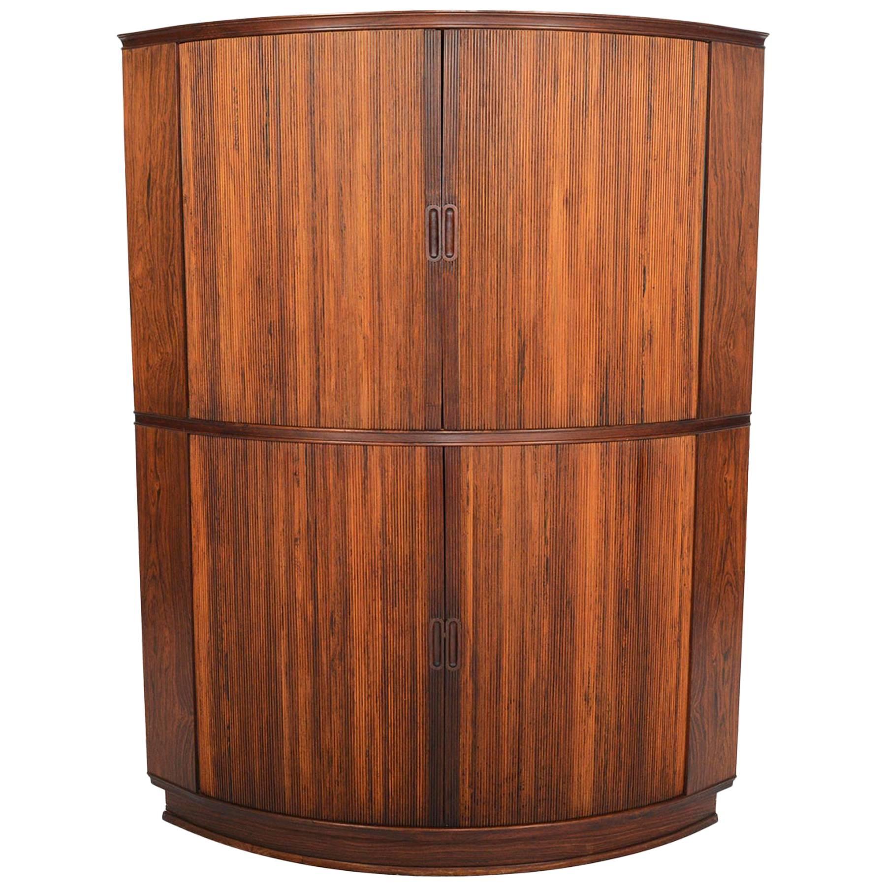 Danish Modern Rosewood Tambour Corner Cabinet