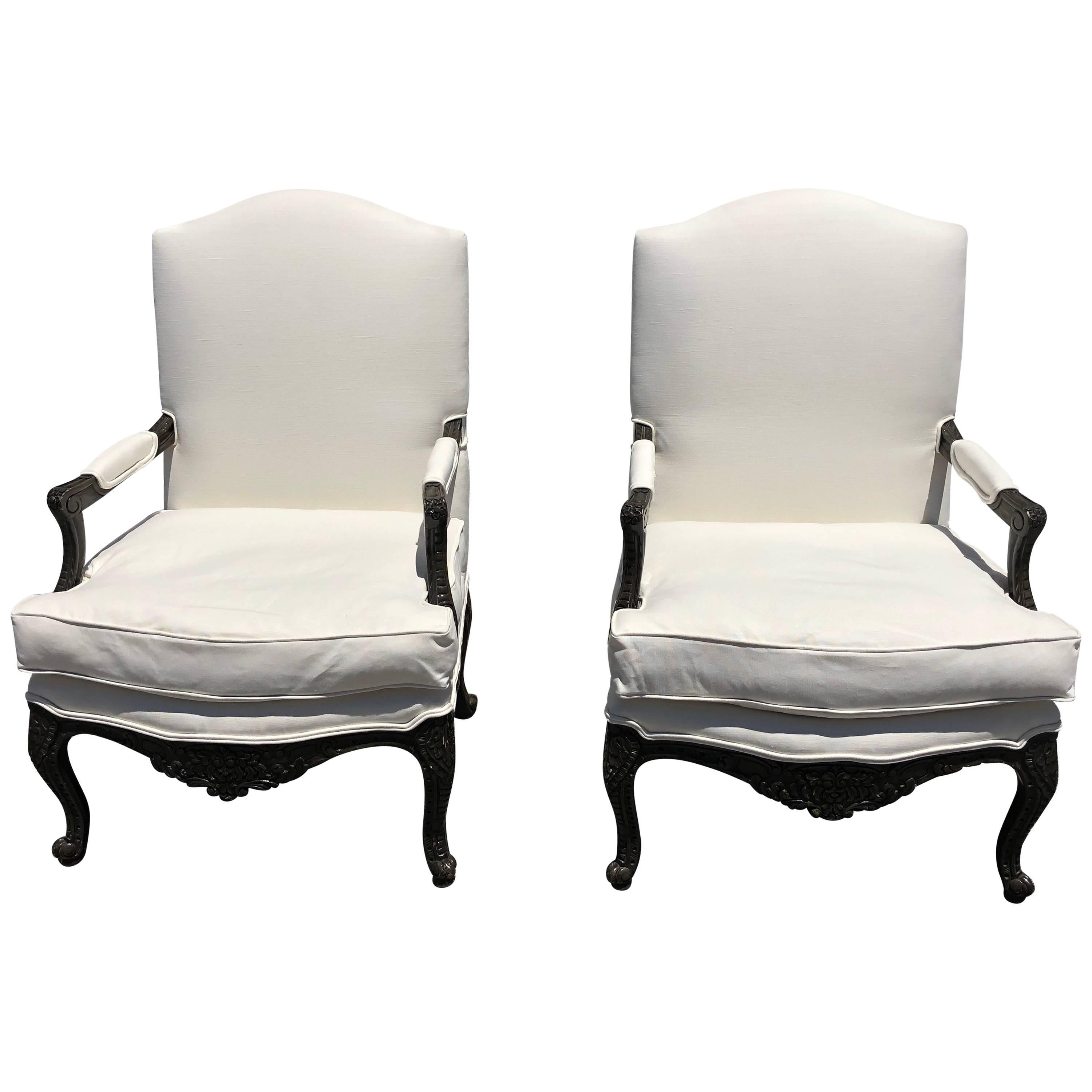 Pair of French Louis XVI Style Armchairs Bergere