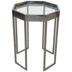 1970s Milo Baughman Chrome Octagonal Cocktail Side Table