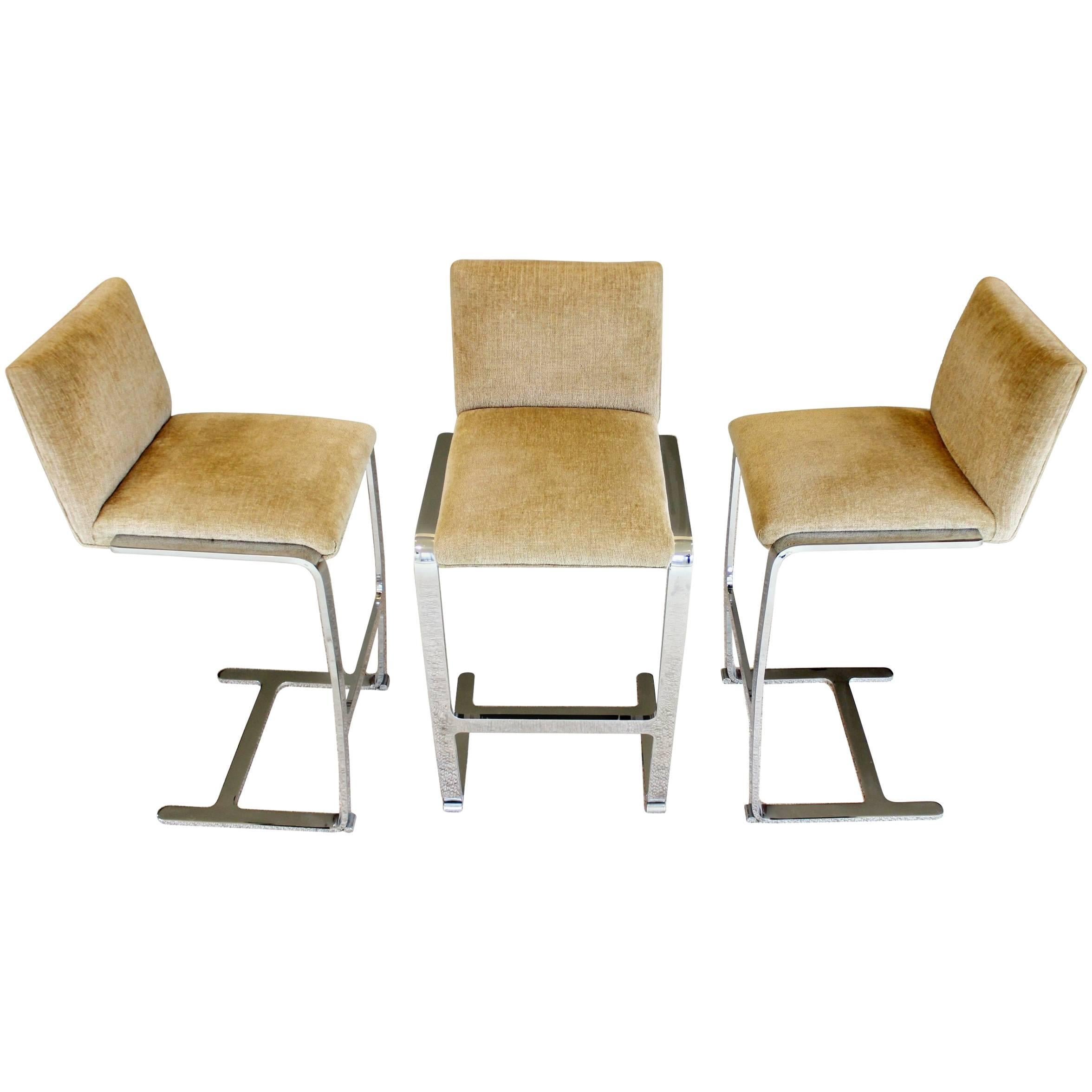 Mid-Century Modern Set of three Mies van der Rohe for Knoll Brno Bar Stools