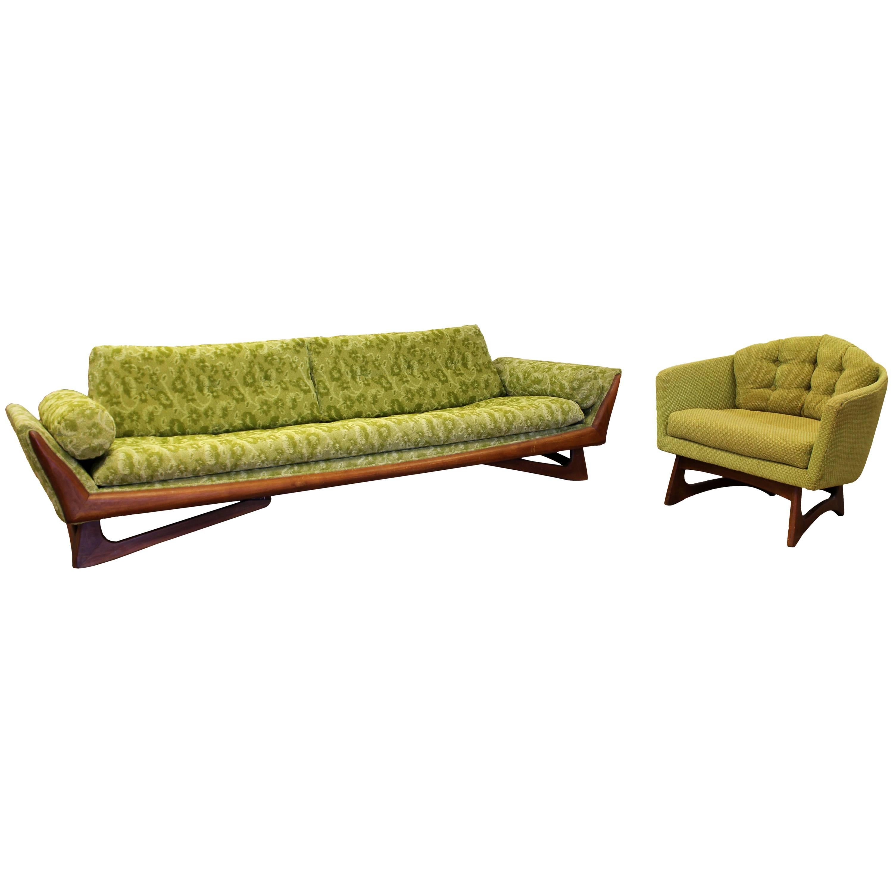 Mid-Century Modern Pearsall for Craft Assoc. Green Gondola Sofa Chair Set, 1960s