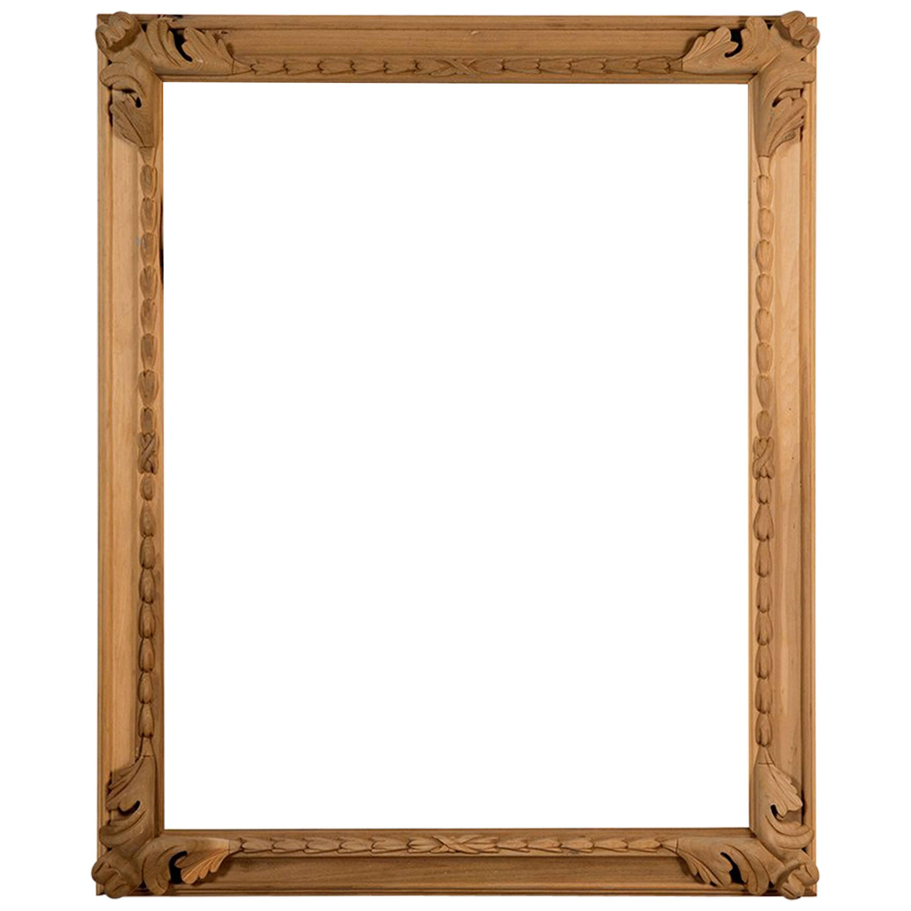 Hand Carved Poplar Frame with Large Acanthus Leaf Corners For Sale