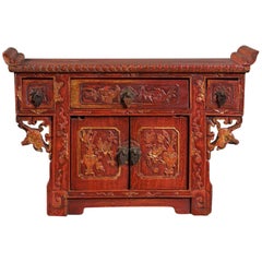 Antique Chinese Red Lacquer Altar Buffet circa 1875