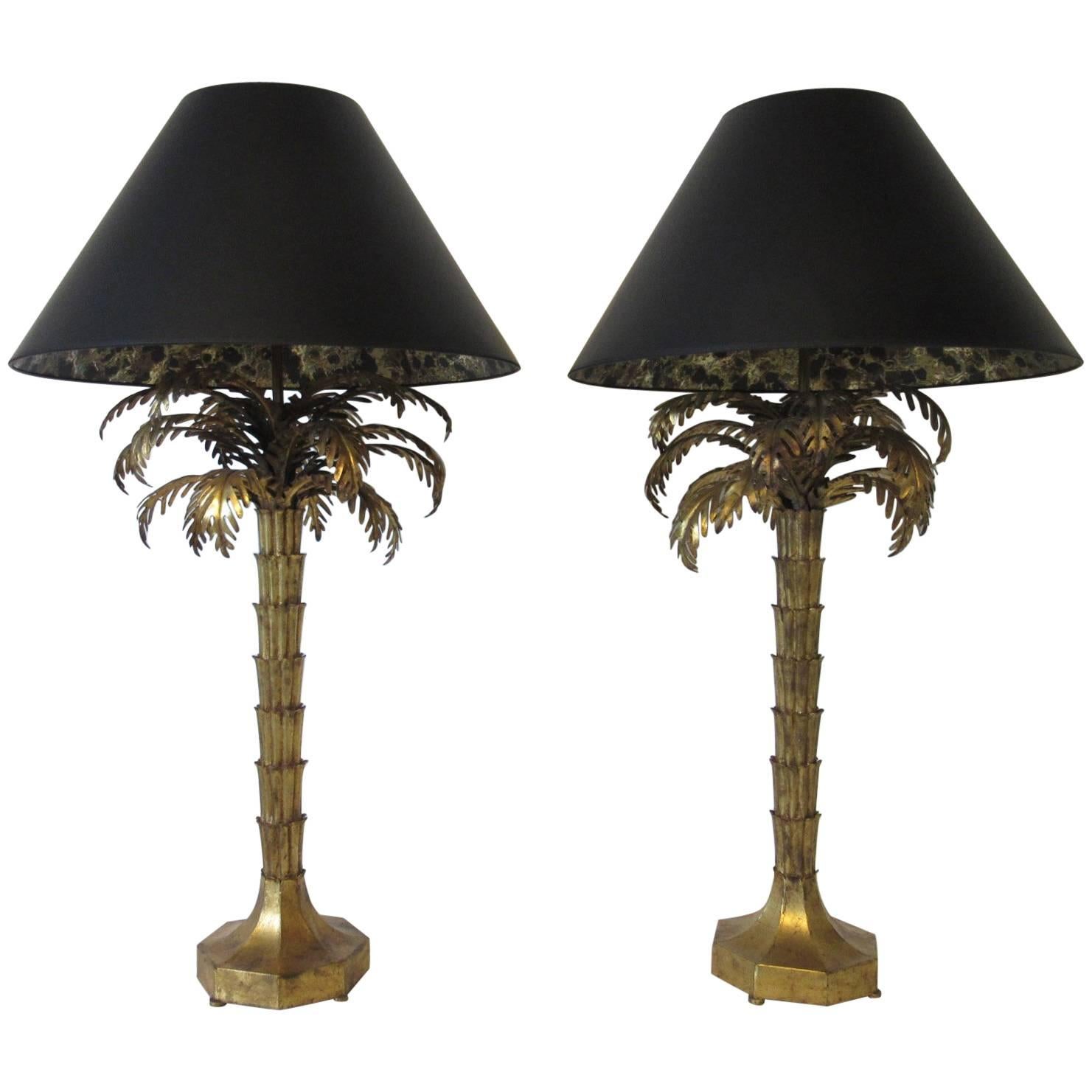 Gilt Tole Palm Tree Table Lamps in the style of Maison Jansen  