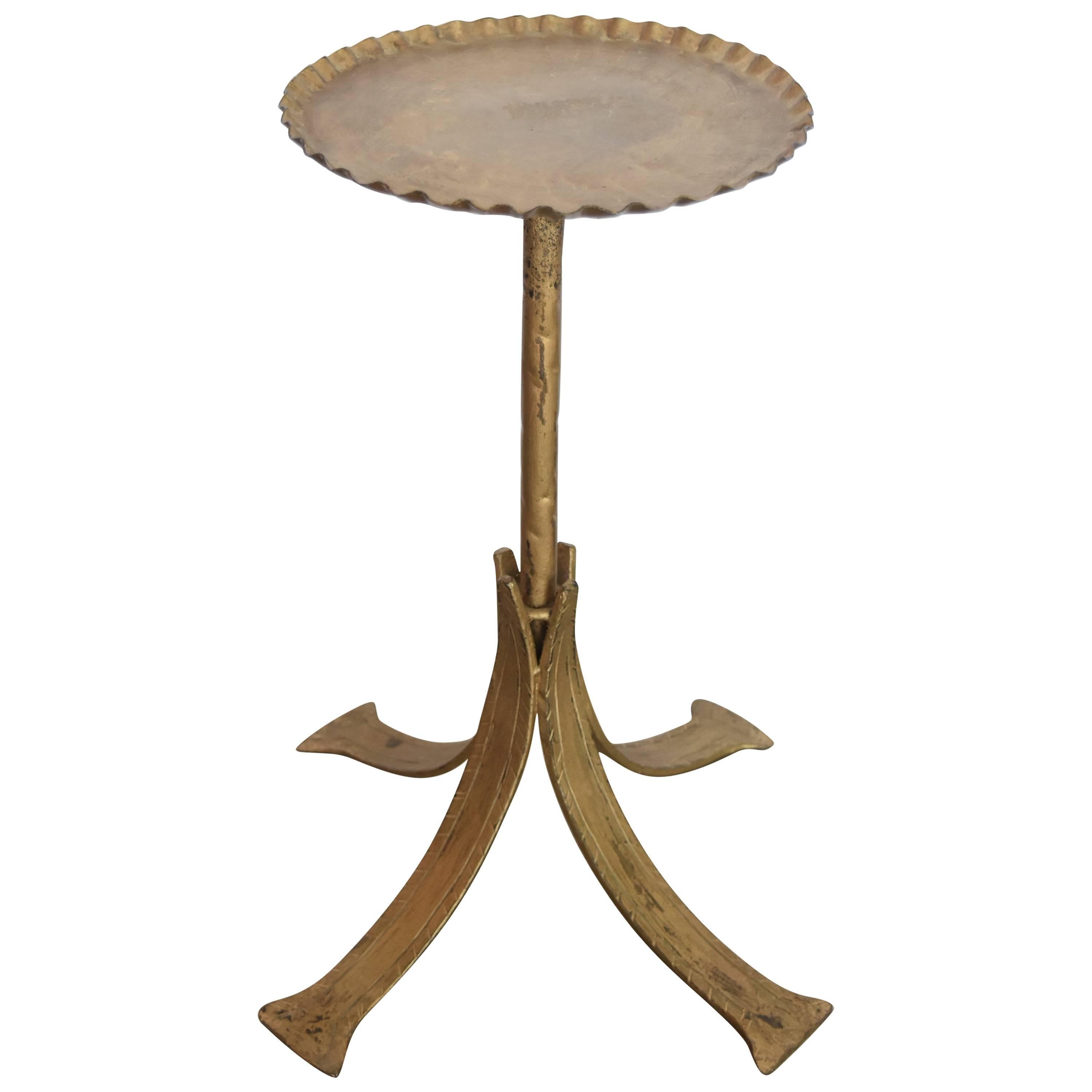 Mid-Century Modern Spanish Metal Gold Pedestal Side Table