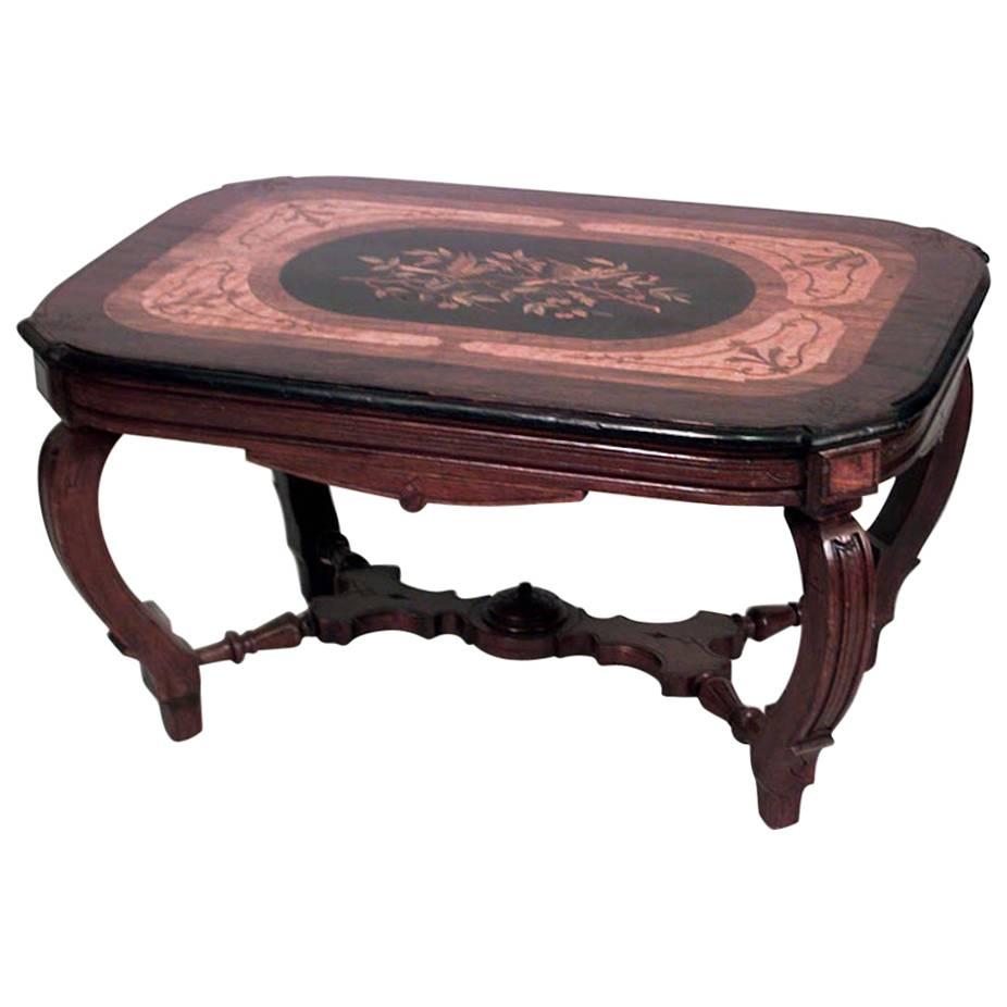 American Victorian Rectangular Inlaid Walnut Coffee Table For Sale