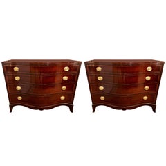 Pair of Georgian Style Banded Mahogany Serpentine Front Commodes by Fancher Furn