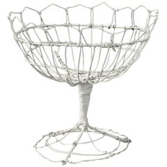 Vintage White French Wirework Basket Sculpture 