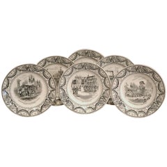  19th Century French Black and White Napoleonic Plates from Creil - Set of Six