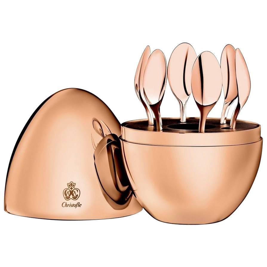 MOOD by Christofle Set of 6 Silverplate Espresso spoons in Egg 18k Pink Gold New