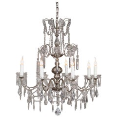 Vintage Italian Silvered Iron and Crystal Chandelier Light Fixture circa 1940