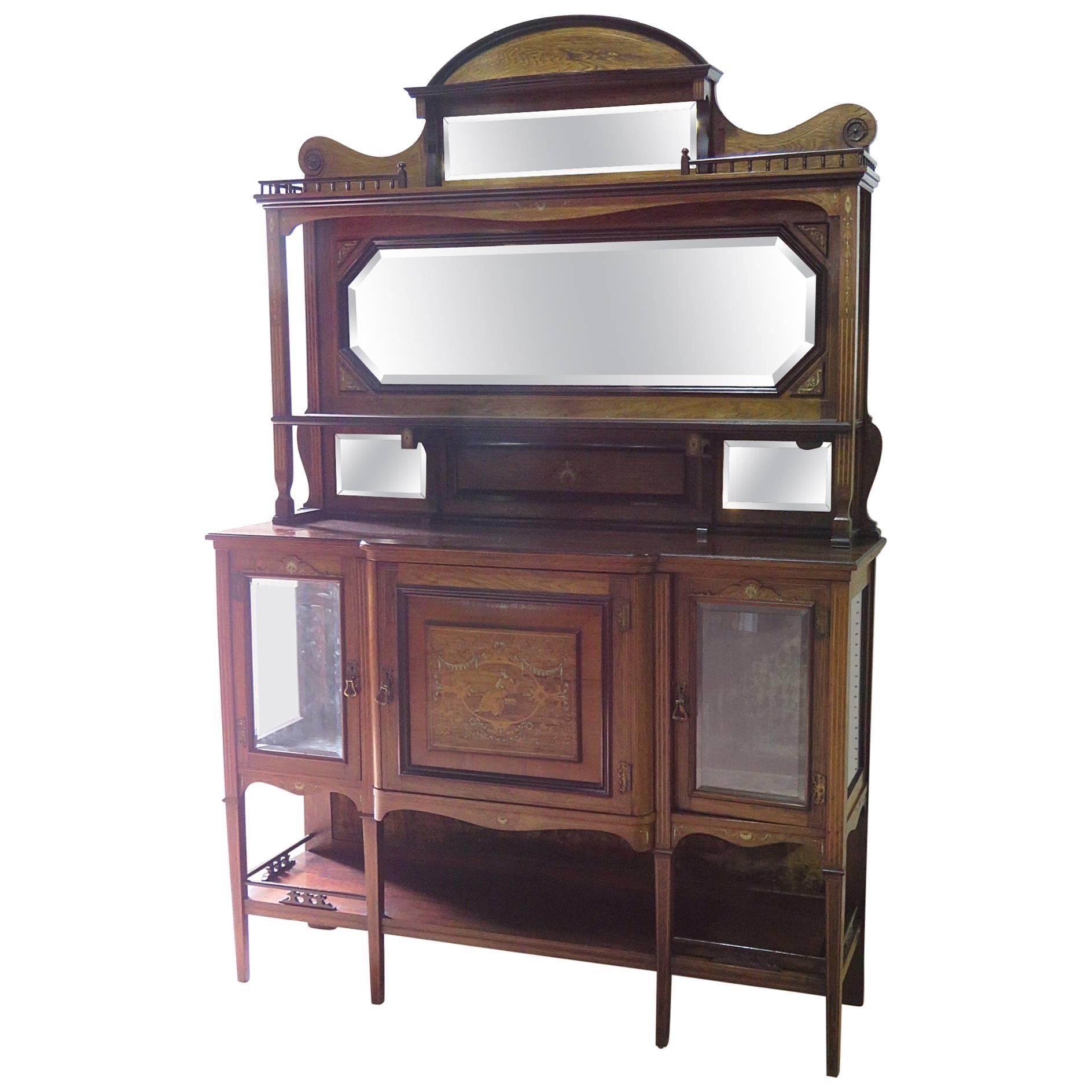 Edwardian Style Inlaid Sideboard with Superstructure For Sale