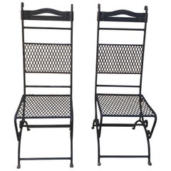 Pair of Wrought Iron High Back Chairs