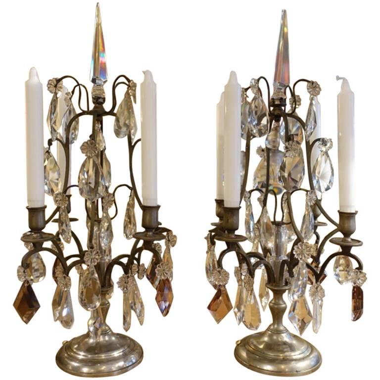 Pair of Stunning French Prism Candelabra