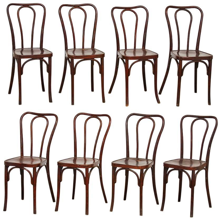 Set of Eight Viennese Bentwood Chairs by J.J. Kohn