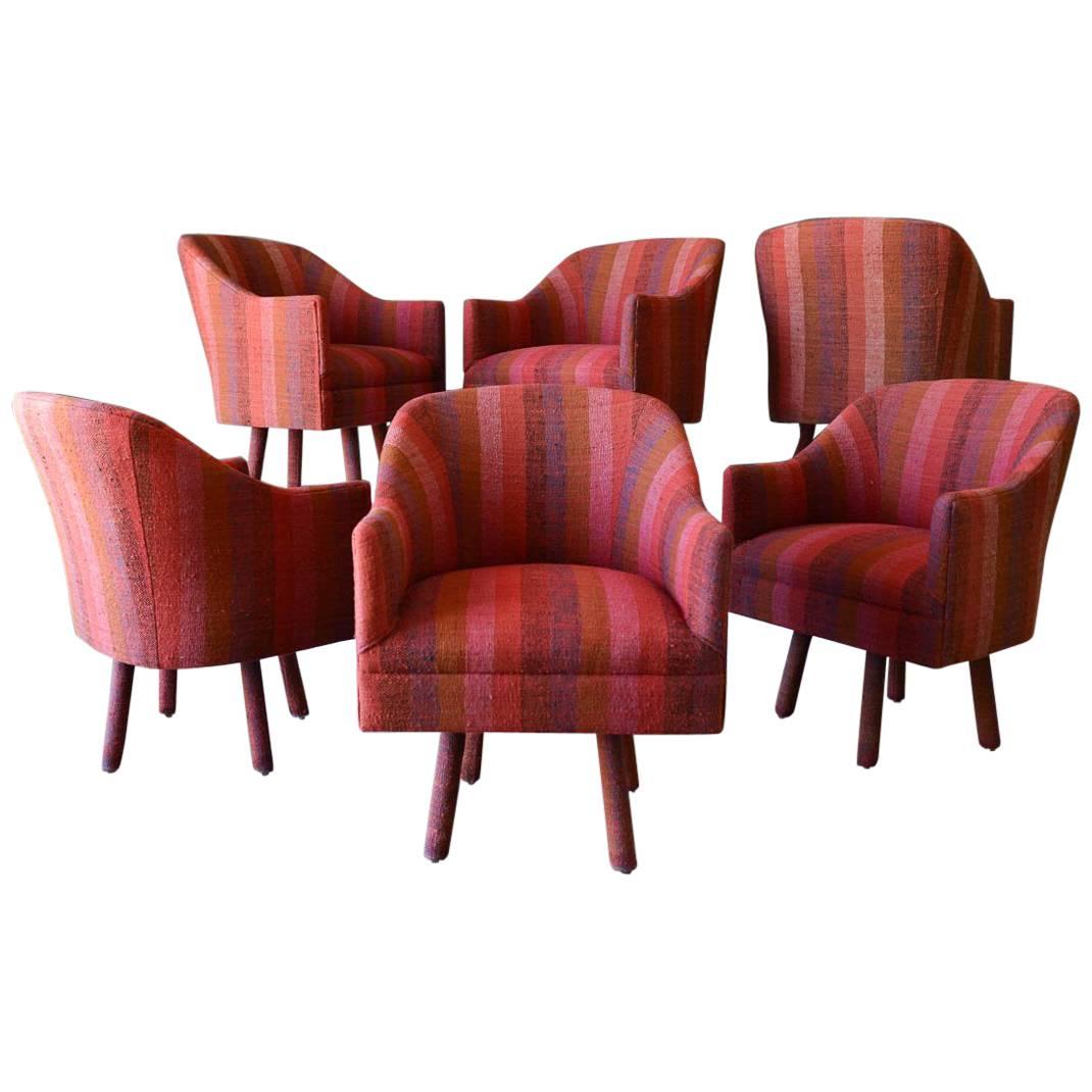 Swivel Armchairs with Vintage Jack Lenor Larsen Fabric, circa 1970