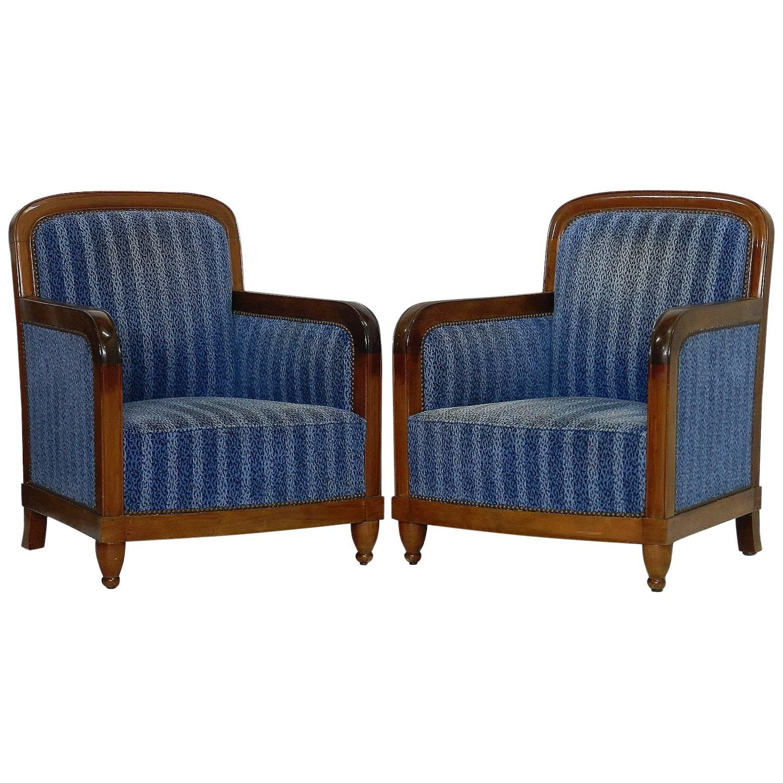 Pair of Art Deco Club Chairs French Two Armchairs, circa 1930 For Sale