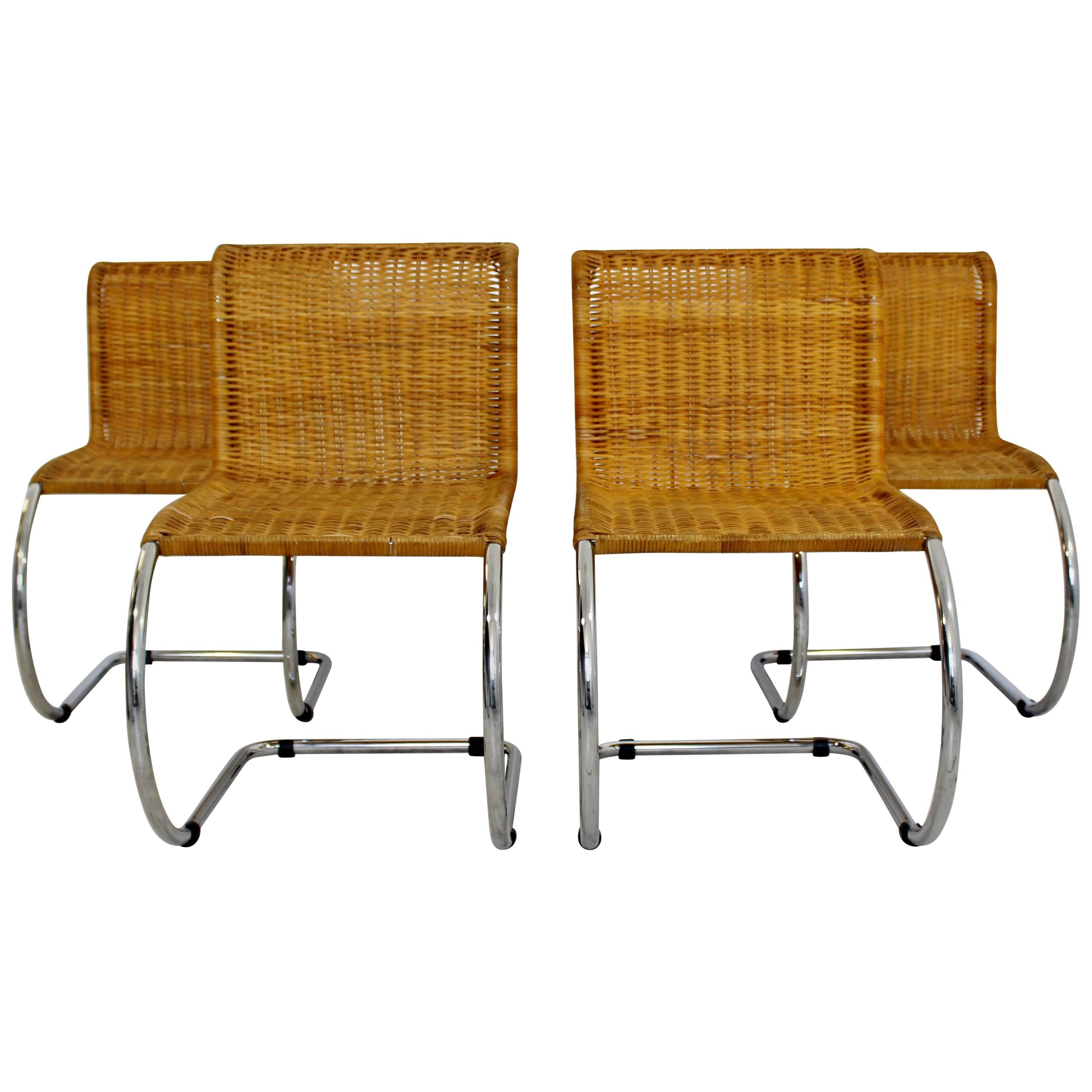 Mid-Century Modern Mies van der Rohe Set of Four Cantilever Wicker Chrome Chairs