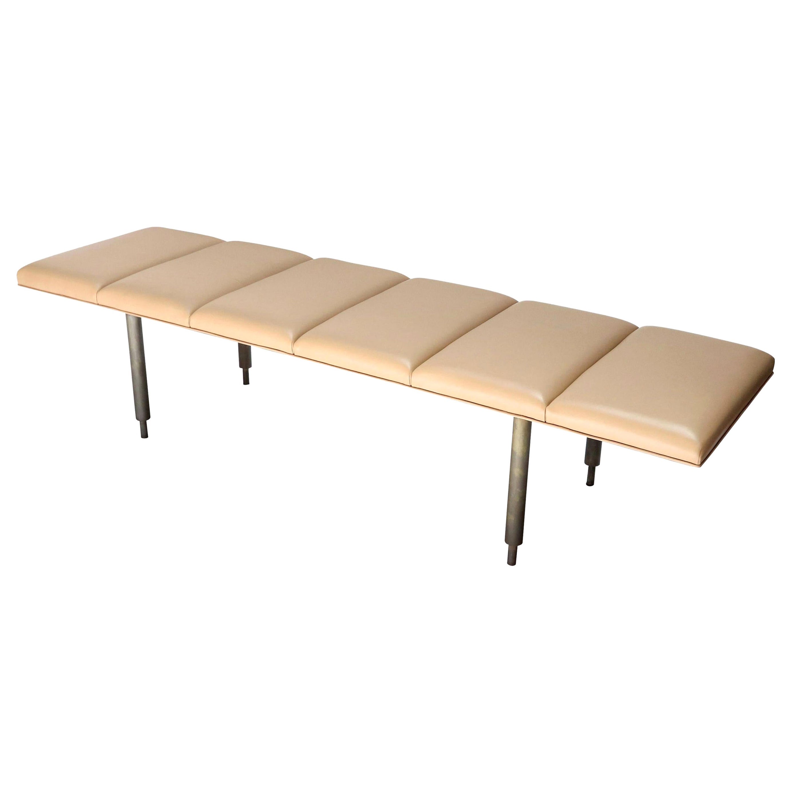 Milano Custom Metal Bench with Beige Leather Seat by Adesso Imports For Sale