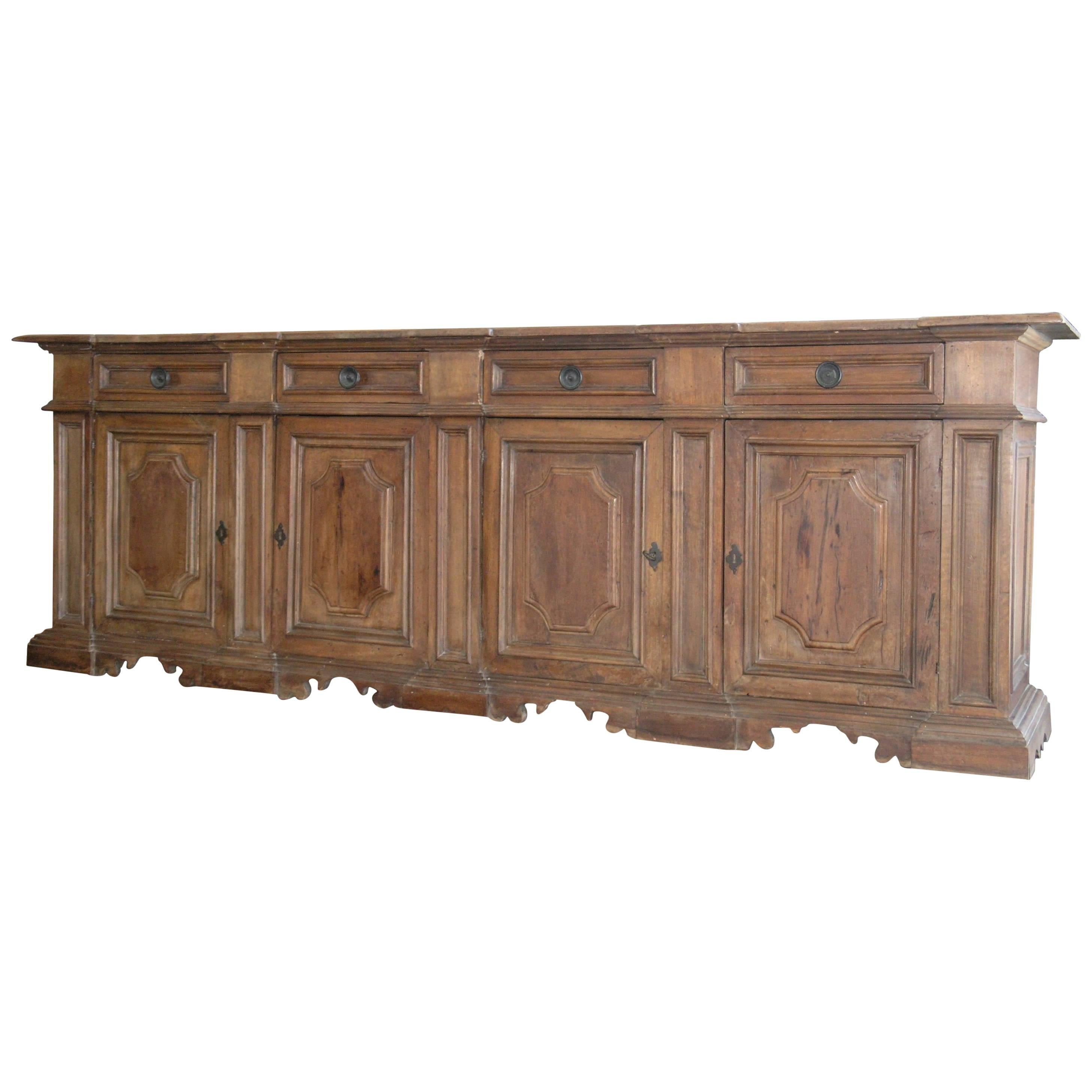 Four-Door Tuscan Walnut Credenza For Sale