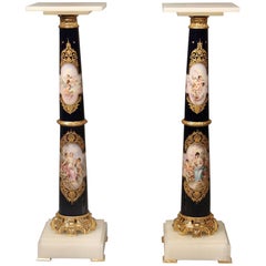 Exceptional Pair of Late 19th Century Gilt Bronze Mounted Sèvres Pedestals