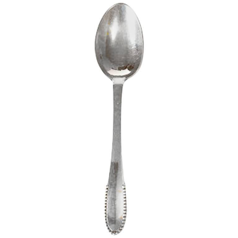 Georg Jensen Beaded Sterling Silver Dinner Spoon #011 For Sale