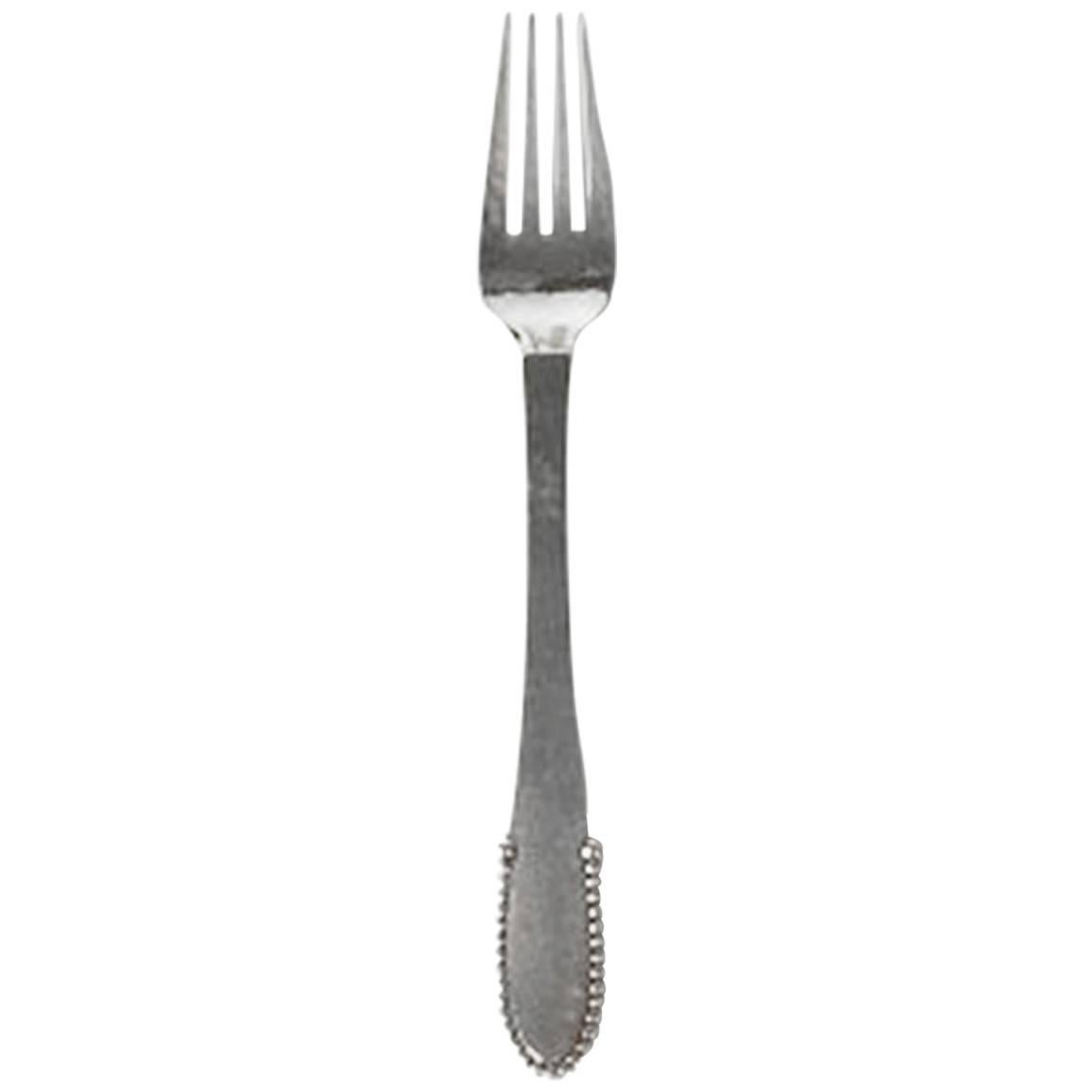 Georg Jensen Beaded Sterling Silver Dinner Fork No 012 For Sale