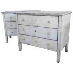 Spanish Painted Pair Blue under Cream Three-Drawer Chests