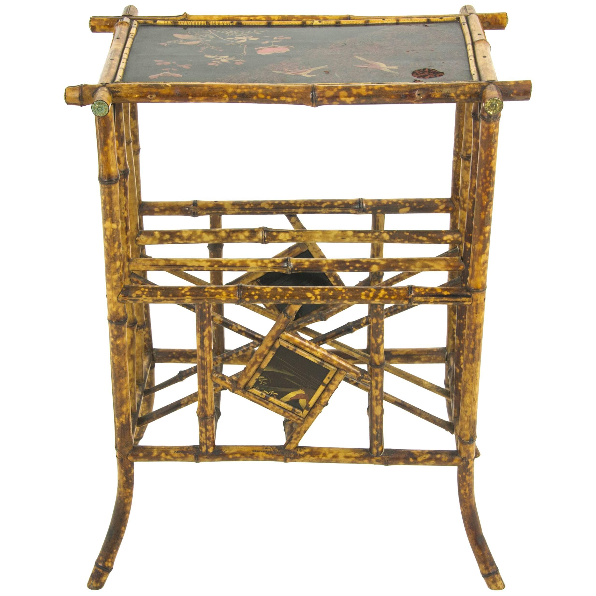 Bamboo Furniture, Antique Magazine Rack, Chinoiserie Panels, Scotland, 1880
