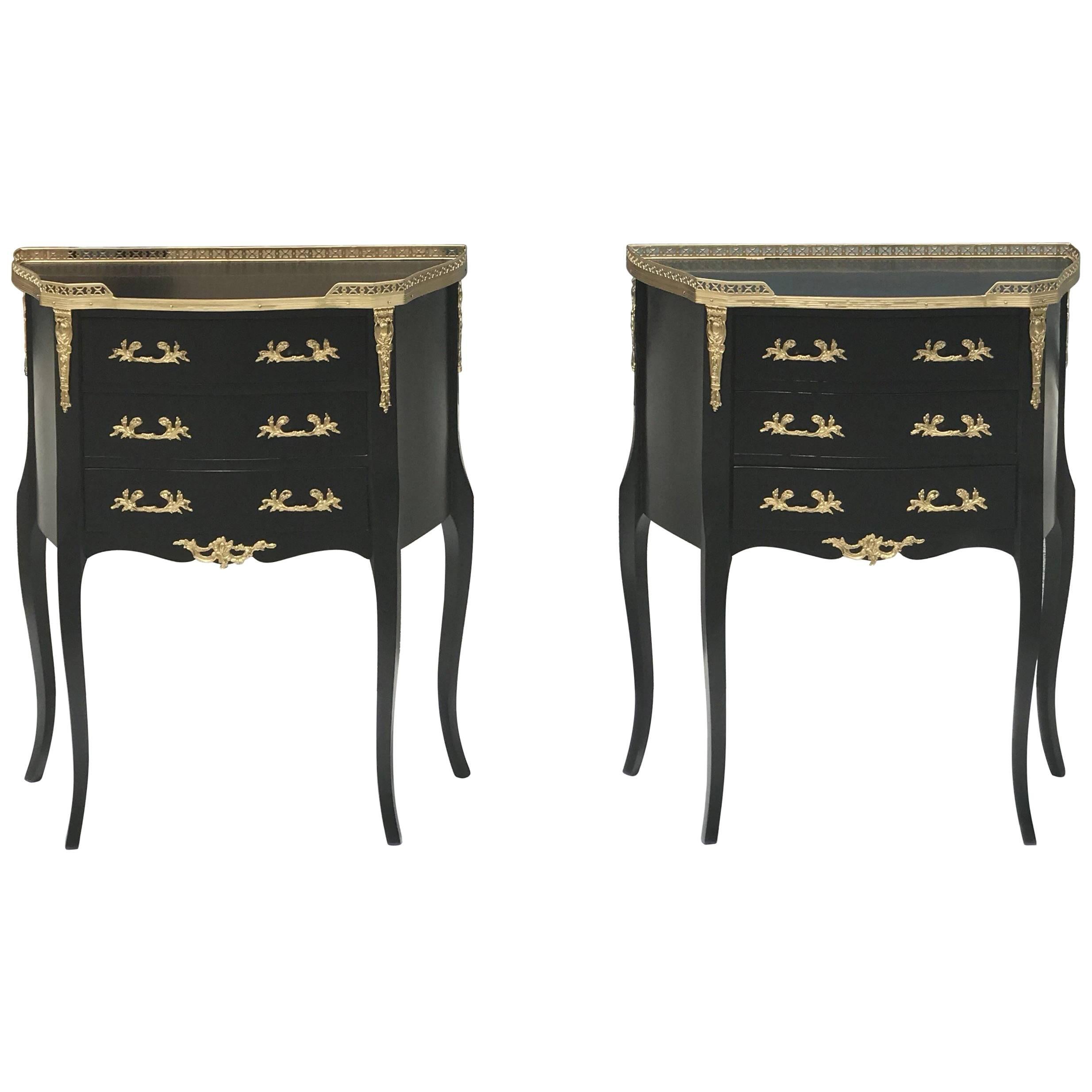 Monumental Pair of French Louis XVI Ebonized Nightstands by Maison Jansen