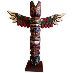 Used Nuu-chah-nulth Northwest Coast Hand Carved Wood TOTEM Pole by Sam Williams