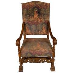 19th Century Historismn Upholstered Armchair Carved Beech Wood Patinated