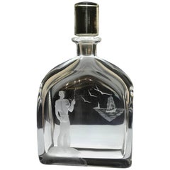 Sailor and Ship Motif Decanter, in the Style of Vicke Lindstrand