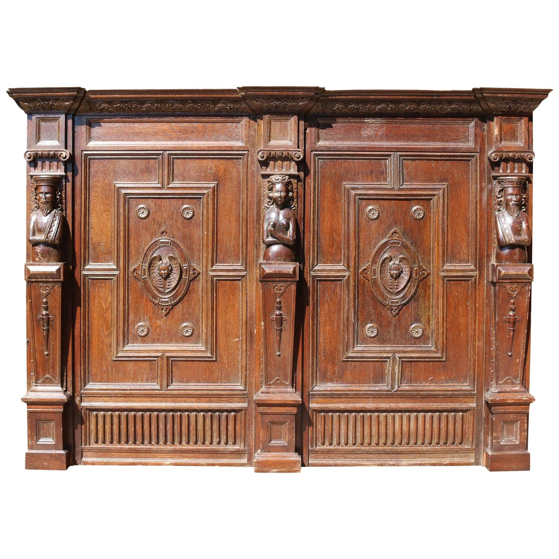 19th Century Carved Oak Overmantel